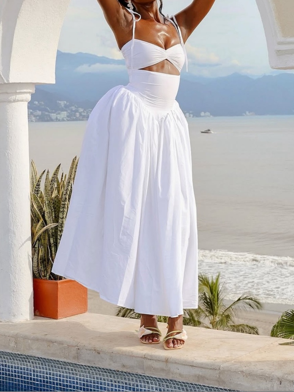 STELLA YEDIA SONO White High-Waist ankle corset dress